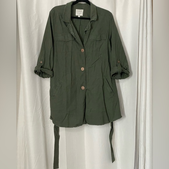 Torrid Green Linen Blend Utility Tab Sleeve Jacket Size 2 - Picture 1 of 10